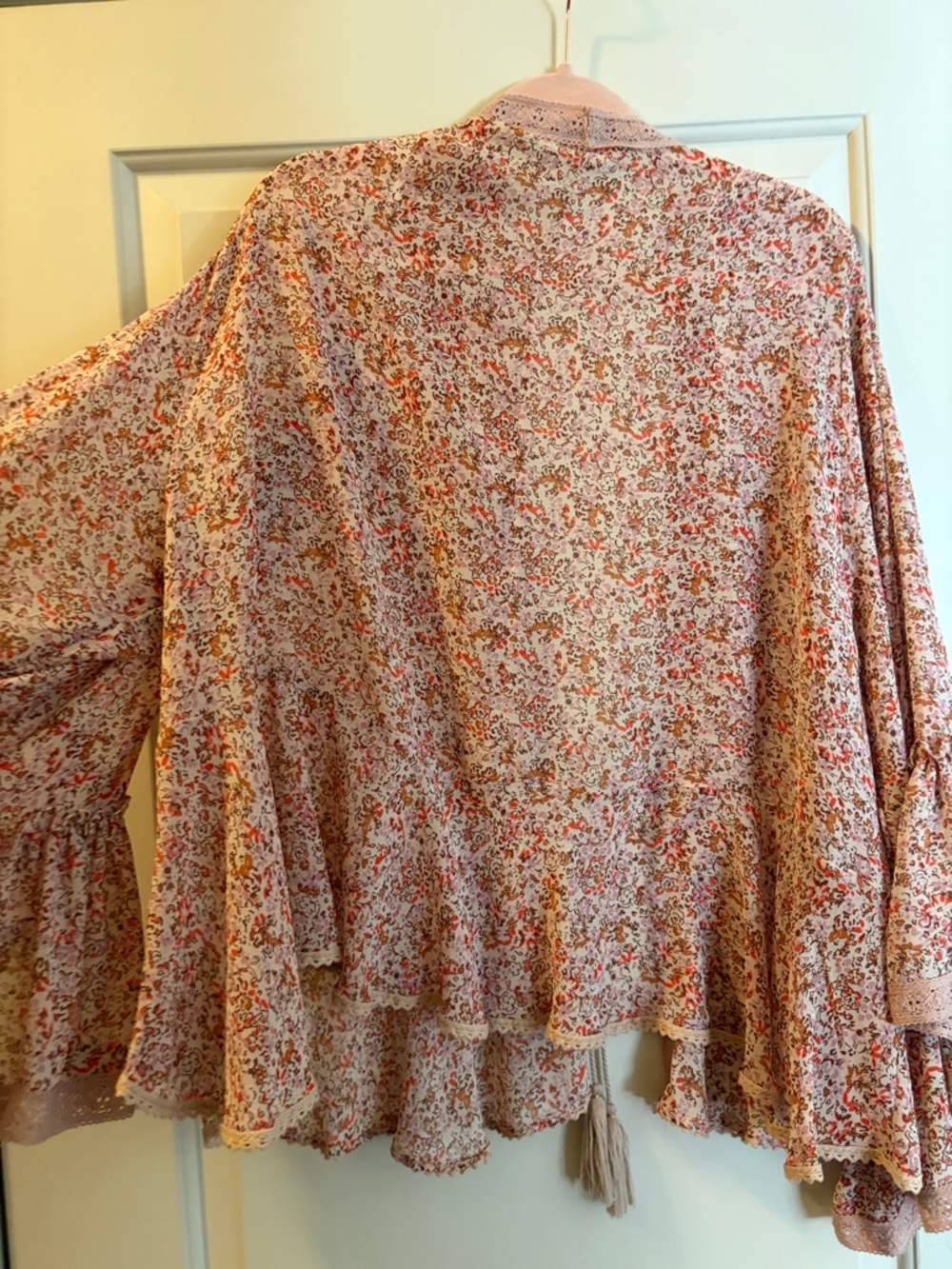 Free People Lola Printed Kimono - Pink Floral oversized/ Size Med - Picture 5 of 7